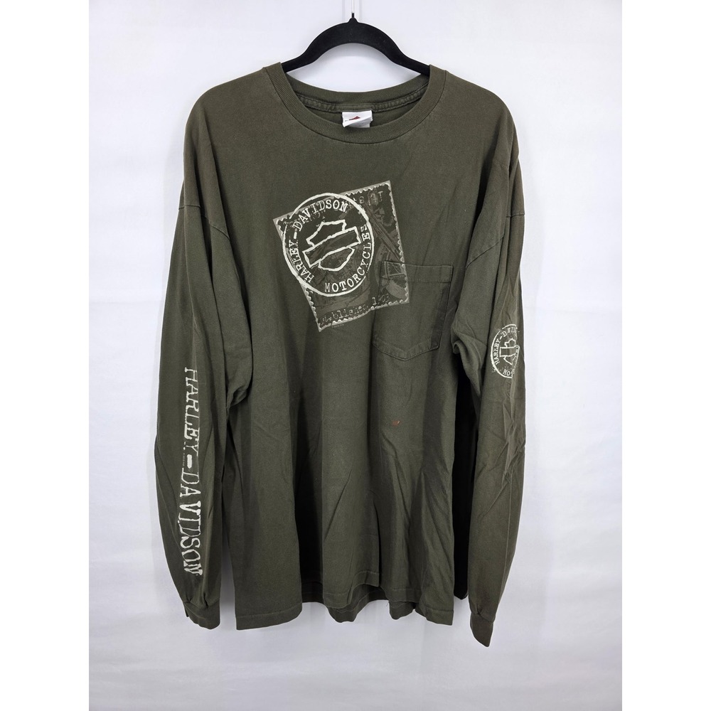 Harley-Davidson Mens 3XL Long Sleeve Pocket T-Shirt Green Tilley Salisbury NC